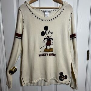Disney Parks Mickey Mouse Varsity Hooded Knit Sweater 28 XL